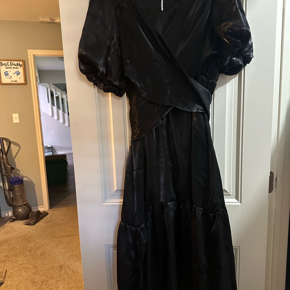 Polagram Black Satin Midi Dress